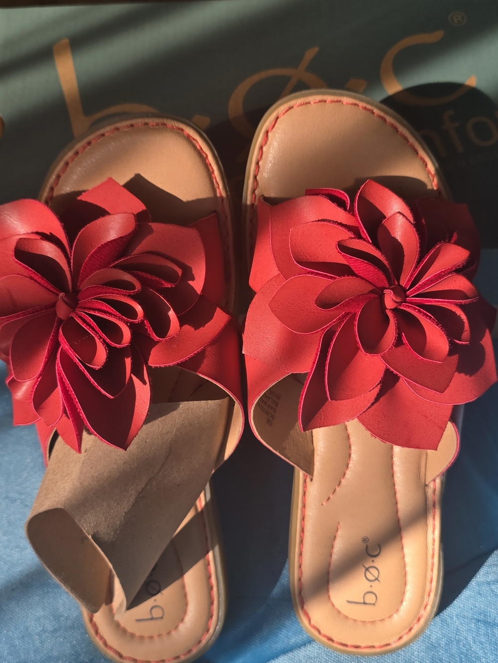 BOC Red Floral Slide Sandals with Layered Petal Accent